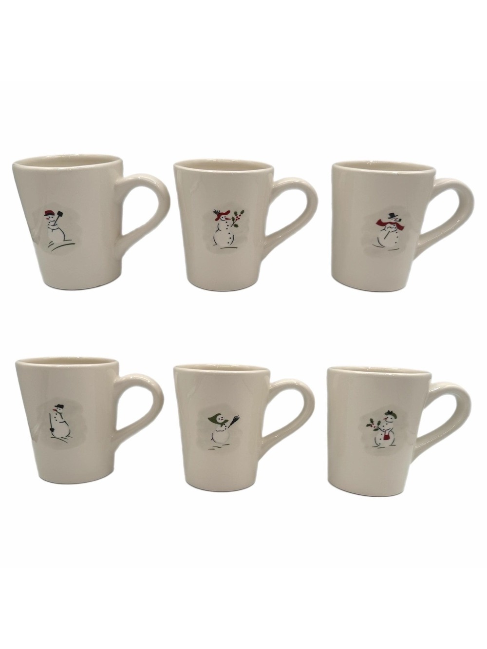 Set of 6 Vintage Williams-Sonoma Holiday Snowman Collection Coffee Mugs
